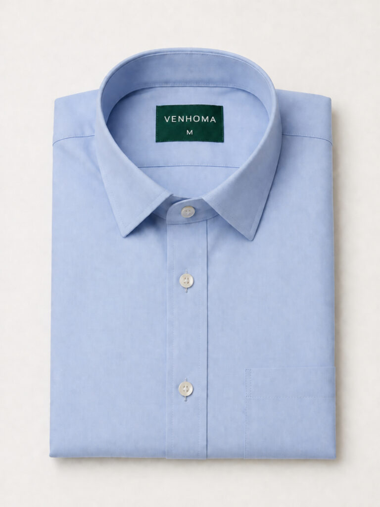 blue cotton poplin shirt folded