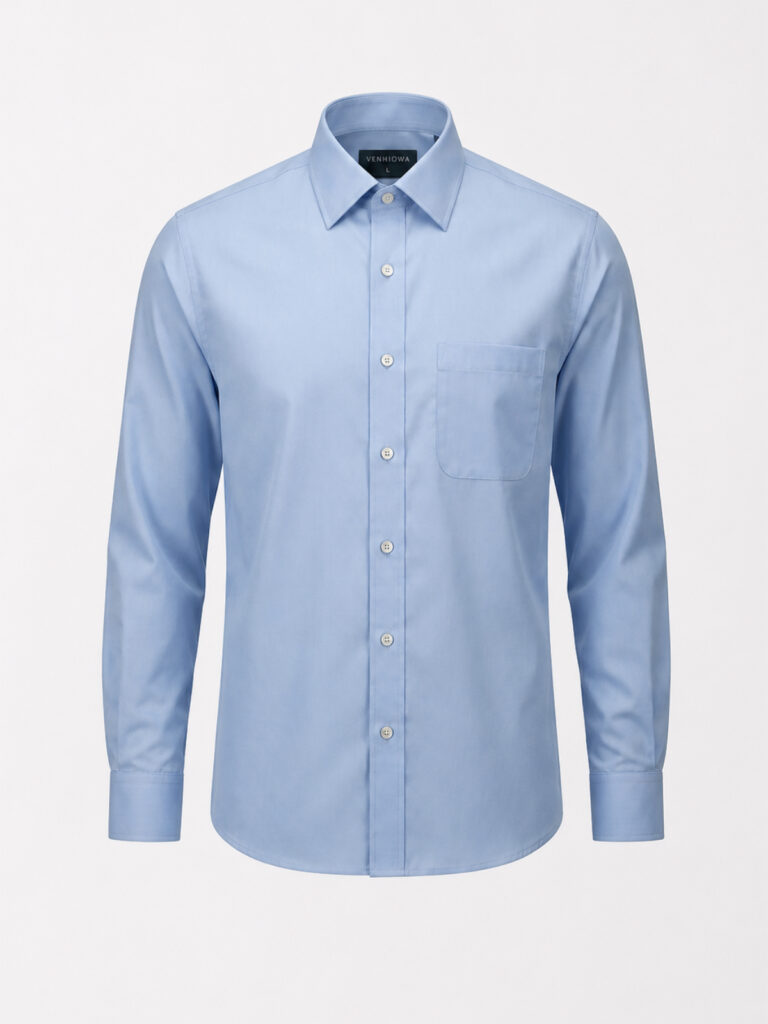 blue cotton poplin shirt front ghost shot