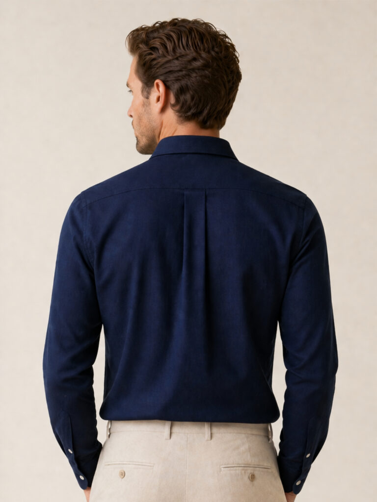 navy blue shirt back model shot