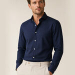 navy blue shirt front model shot