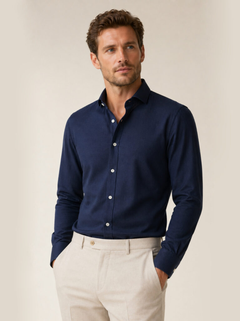 navy blue shirt front model shot