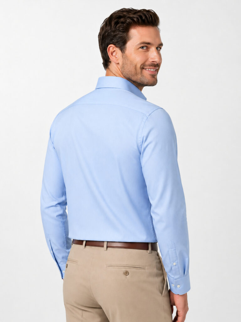 pale blue poplin shirt back model