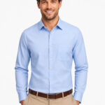 pale blue poplin shirt front model