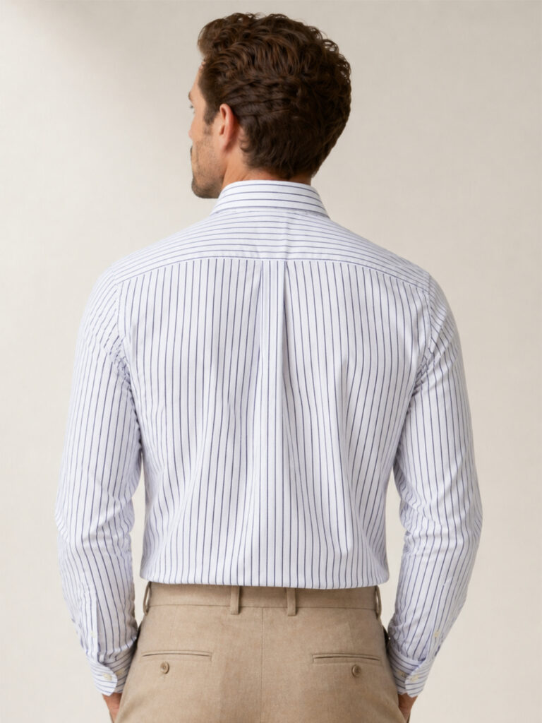 pin stripes white oxford shirt model shot back