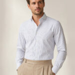 pin stripes white oxford shirt model shot front