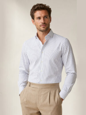pin stripes white oxford shirt model shot front
