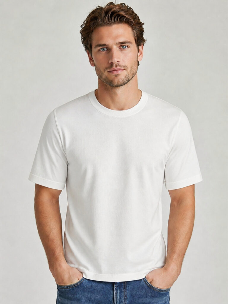 white t shirt front model