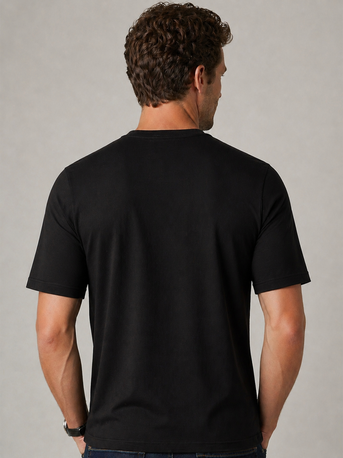 black t shirt back model