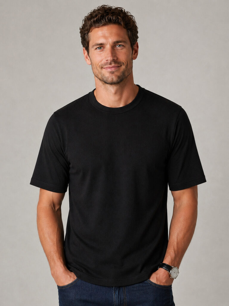 black t shirt front model