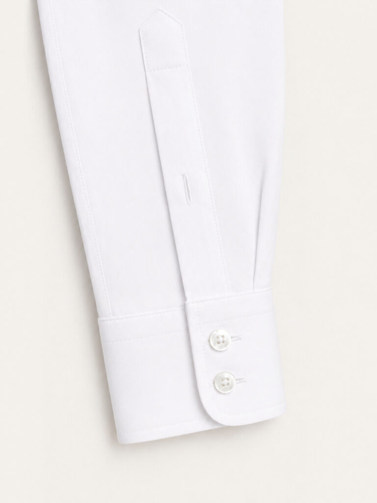 white cotton poplin shirt sleeve detail close up