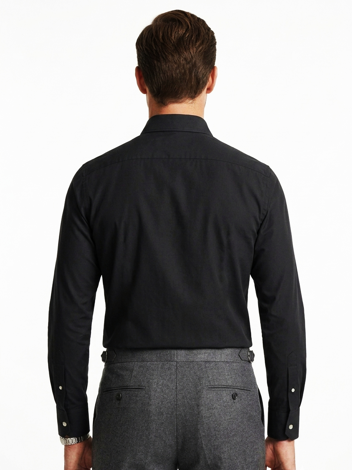 Charcoal Black 100% Cotton Shirt Semi Cutaway Collar, Regular Fit - Image 2