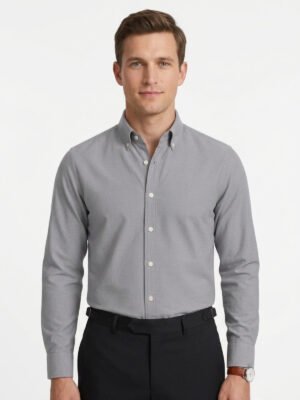 Grey Button Down Shirt 100% Cotton, Regular Fit
