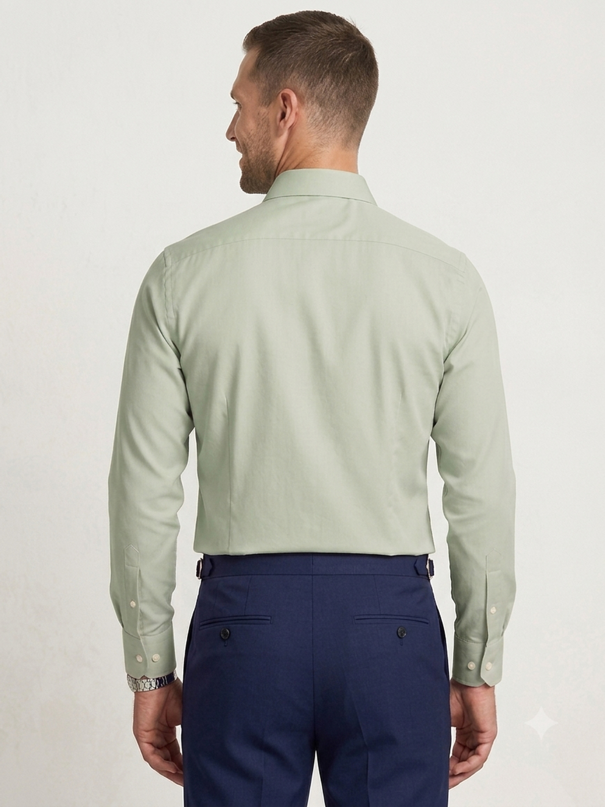 Sage Green 100% Cotton Shirt Spread Collar, Regular Fit - Image 2
