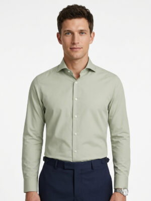 Sage Green 100% Cotton Shirt Spread Collar, Regular Fit